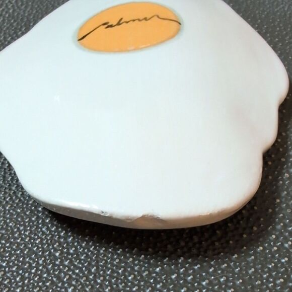 Egg-Inspired Ceramic Dish Spoon Rest Signed Palmer - Picture 8 of 9